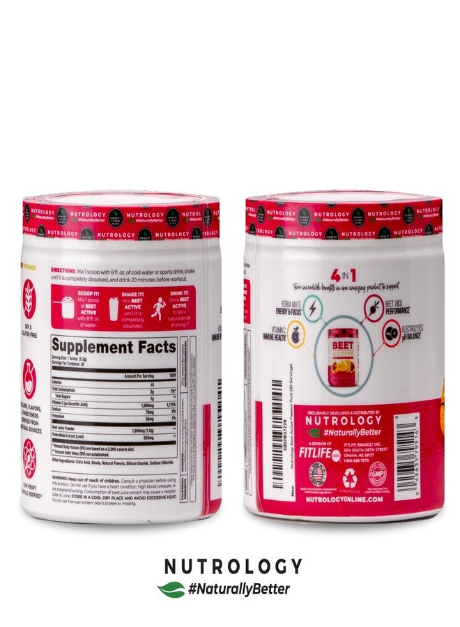 Nutrology Beet Active, Natural Pre-Workout Powder, Supports Energy, Endurance & Nitric Oxide Flow with Beet Powder, Yerba Mate & Electrolytes, Vegan Pre Workout, Passion Fruit Flavor, 30 Servings - Image 3